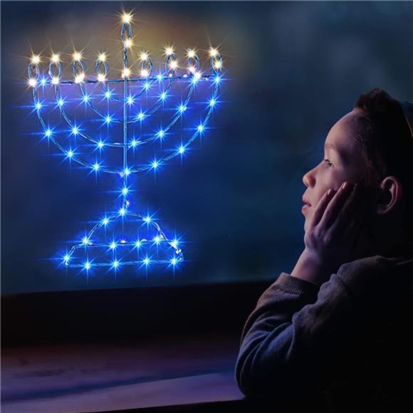 Traditional Hanukkah LED Window Decorations Lights, Remote Control 8 Modes - Picture 4 of 6